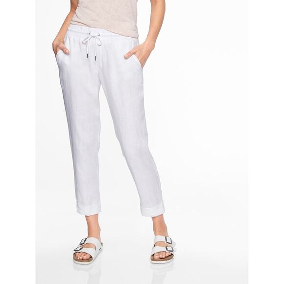 Athleta Bali Linen Jogger Pant Drawstring Pockets Cuffed Hem Size 4 - Picture 2 of 7